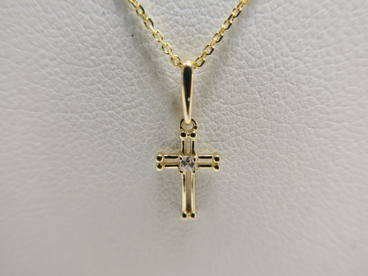 14k real solid yellow gold small cross pendent and cable necklace