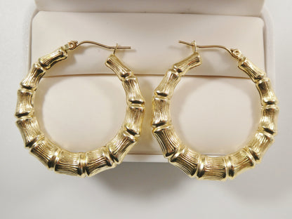 10k Real Solid Yellow Gold Bamboo Earrings