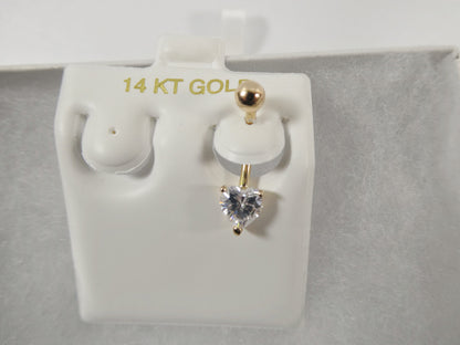14k Real Solid Yellow Gold Heart Color Belly Ring