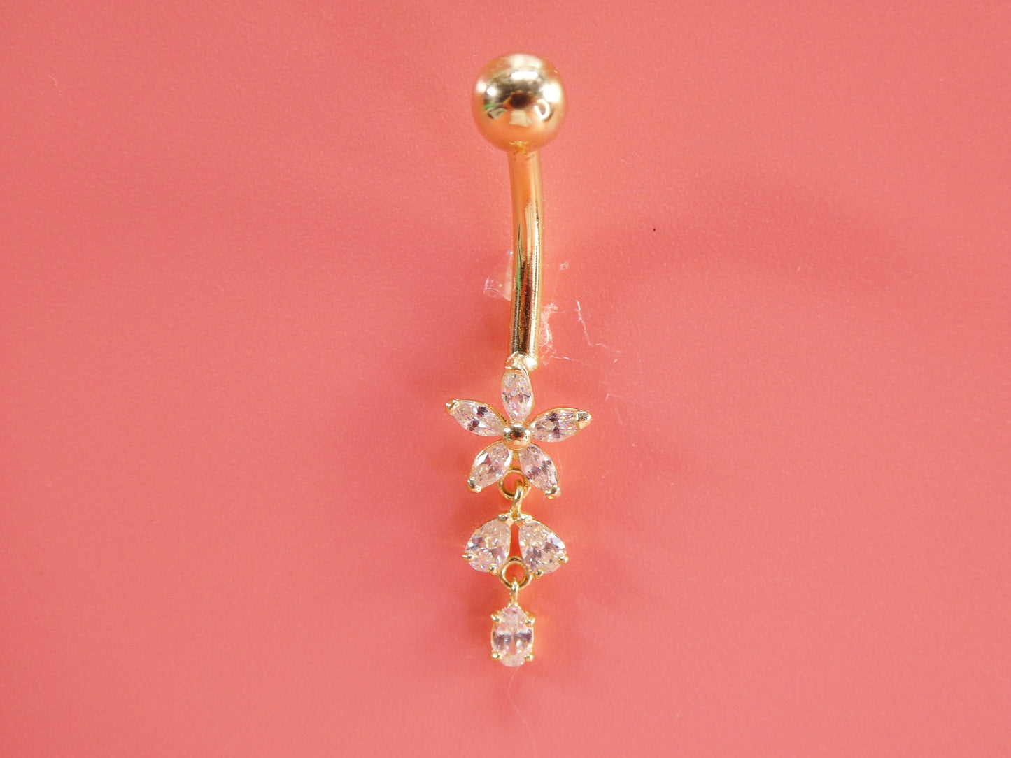 14k real solid yellow gold flower belly button ring piercing