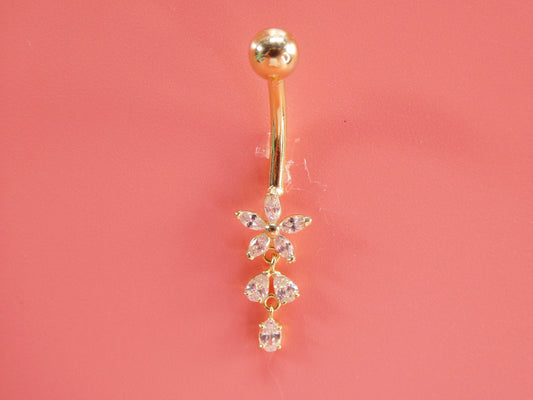 14k real solid yellow gold flower belly button ring piercing