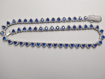 Real  925 Sterling Silver Heart Sapphire Stone Color Necklace