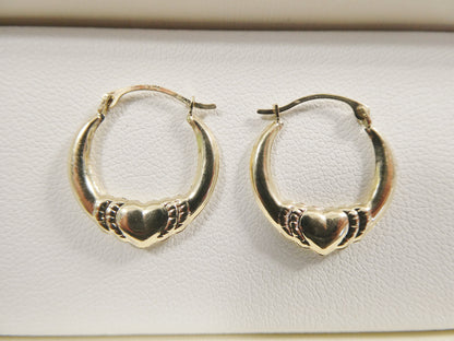 14k Real Solid Yellow Gold Small Heart Hoop Design Earrings