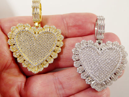 Real 925 Sterling Silver Full Stone Setting Large Heart Pendent