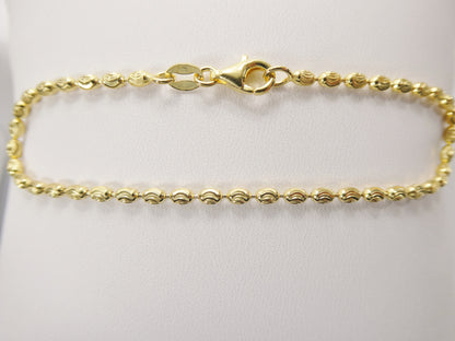 Real 925 Sterling Silver 7 Inch Bead Bracelet 14k Yellow Gold Finish
