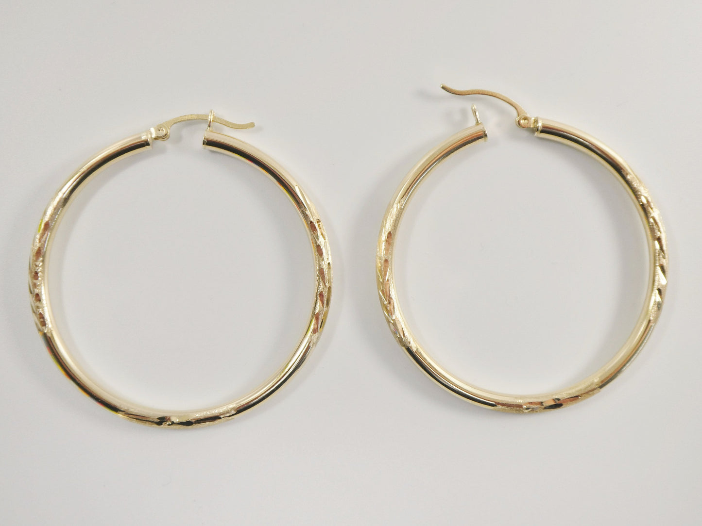 10k real solid yellow gold diomond cut hoop earring
