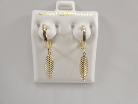 10k real yellow gold wheat dangle plain huggie earring