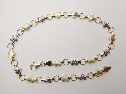 Real 10k Solid Yellow Gold X Heart Hugs and Kisses 10 Inch Anklet Bracelet