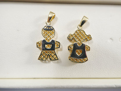 14k Real Solid Yellow Gold Two Tone Boy Girl Charm Pendent
