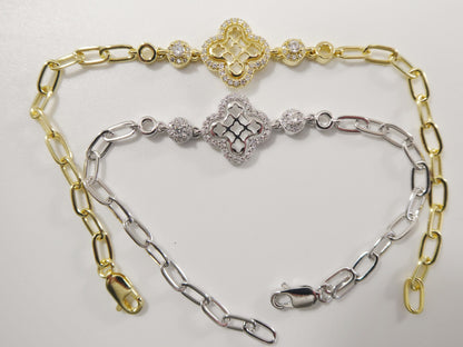 Real 925 Sterling Silver Paperclip Bracelet 14k Yellow Gold Finish