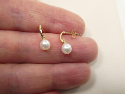 Real 10k Solid Yellow Gold Cultured Freshwater Pearl Push Post Earrings
