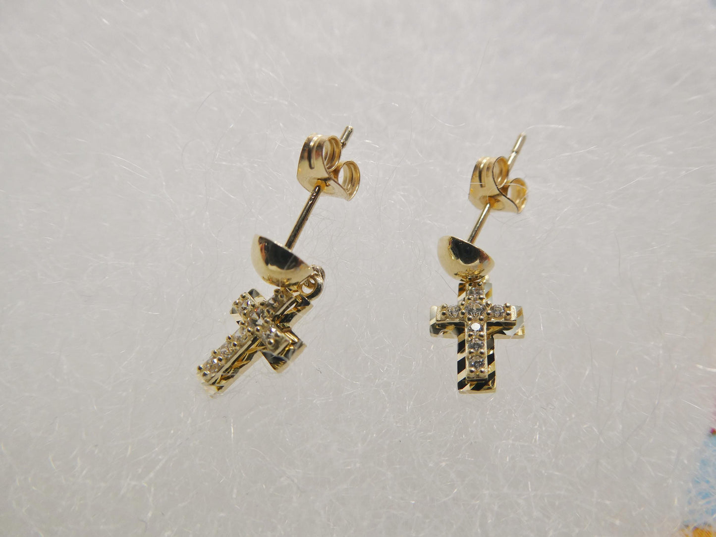 real 10k solid yellow gold cross dropping push post earrings