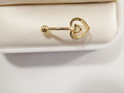 14k Real Solid Yellow Gold Heart Belly Button Ring Piercing
