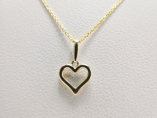 14k real solid yellow gold small heart pendent and cable necklace