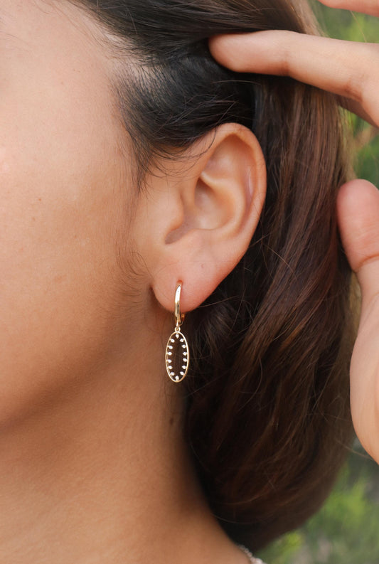 real 10k solid yellow gold oval drop hoop huggie earring