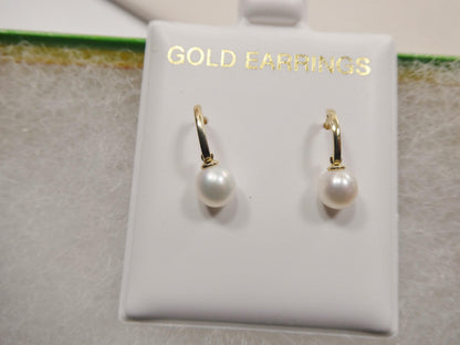 Real 10k Solid Yellow Gold Cultured Freshwater Pearl Push Post Earrings