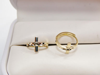 Real 10k Solid Yellow Gold Cross Hoop Huggie Earrings