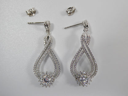Real 925 Sterling Silver Micro Pave Setting 14k White Gold Color Finish Drop Earrings
