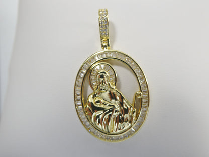 Real 925 Sterling Silver Oval Saint Judas Baguette Stone Setting Pendent