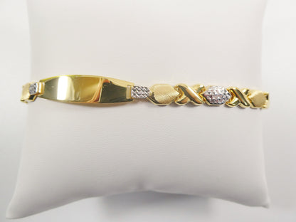 Real 925 Sterling Silver Stampato XOXO ID Bracelet 14k Yellow Gold Finish