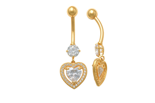14k real solid yellow gold large heart drop  belly button ring piercing