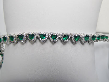 Real  925 Sterling Silver Heart Emerald Stone Color Necklace