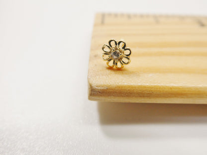 14k Real Solid Yellow Gold Dlower Stud Nose Ring