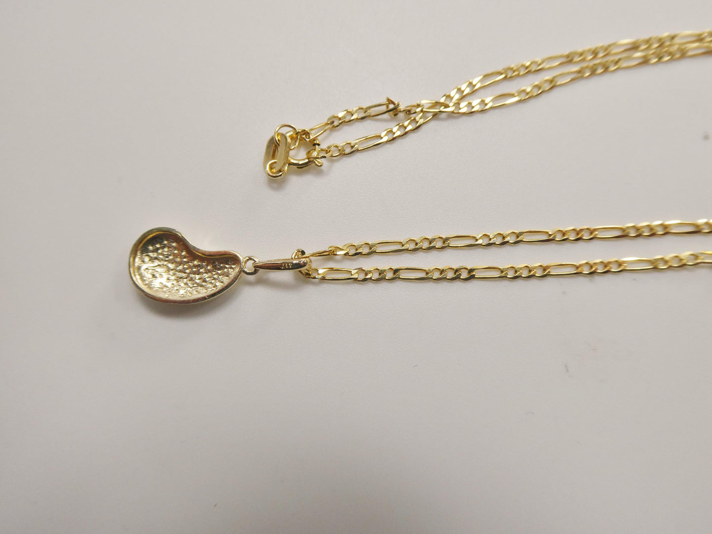 10k real solid yellow gold 18 inch solid figaro chain and teardrop pendent set