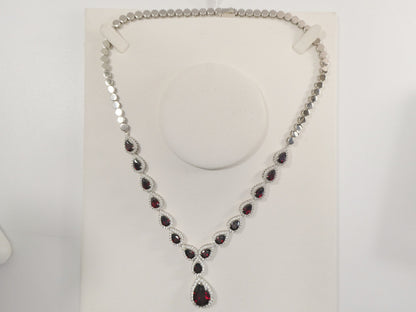 Real 925 Sterling Silver Teardrop Red Garnet Women Necklace