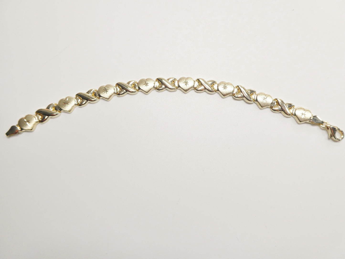 real 10k solid yellow gold xo heart hugs and kisses stampato 6.5 inch bracelet