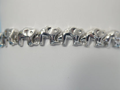 Real 925 Sterling Silver Elephant Stampato Set /Necklace/Bracelet 14k White Gold Color Finish