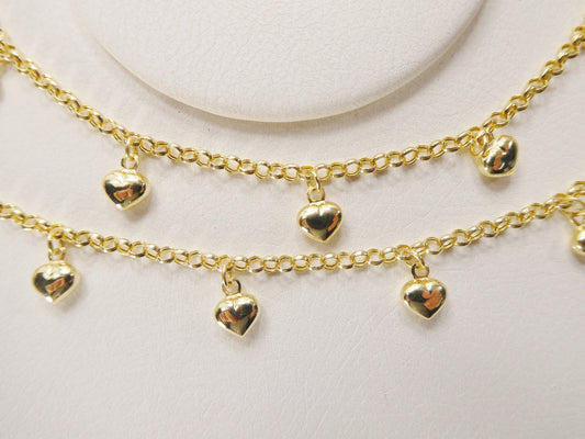 real 10k solid yellow gold 5.5/ 6.5 inch children/women heart dangling cable bracelet
