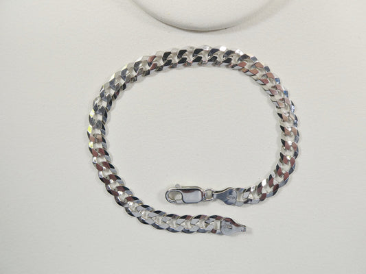 real 925 sterling silver 8 inch bracelet Italian flat curb 6mm / 7mm / 8mm 14k white gold finish
