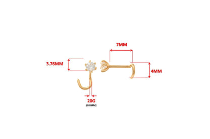 14k Real Solid Yellow Gold 3mm Stone Twist Nose Ring