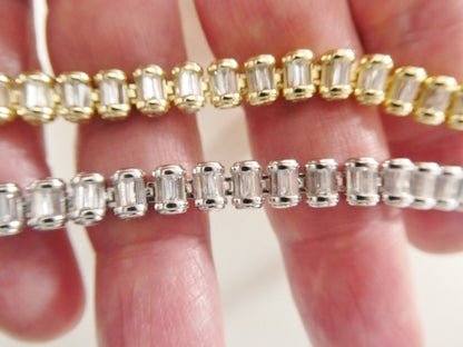 Real 925 Sterling Silver Full Stone Baguette Bracelet