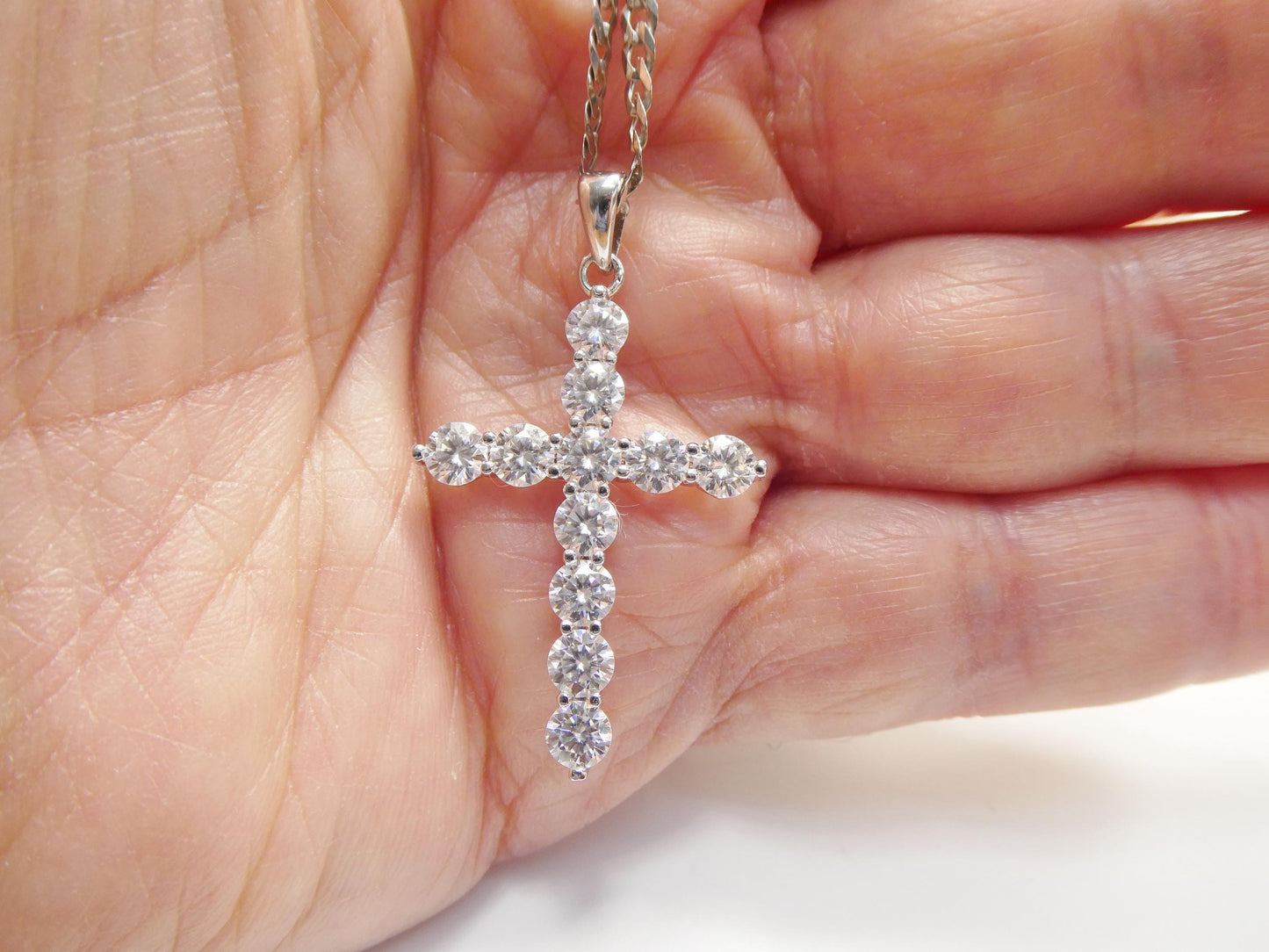 real 925 sterling silver 18 inch flat chain and moissanite cross pendent charm