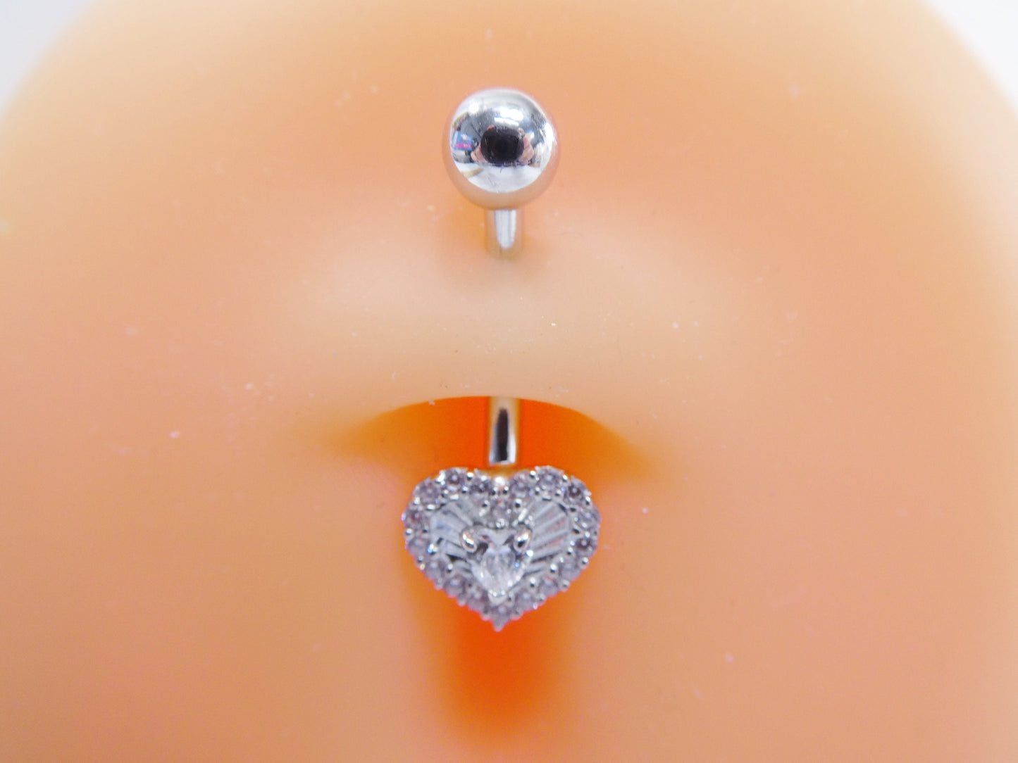 14k real solid yellow gold heart belly button ring piercing