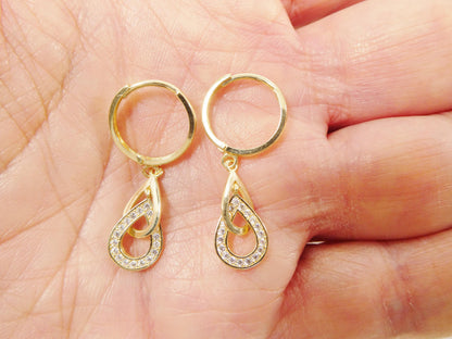 Real 10k Solid Yellow Gold Teardrop Hoop Huggie Earrings