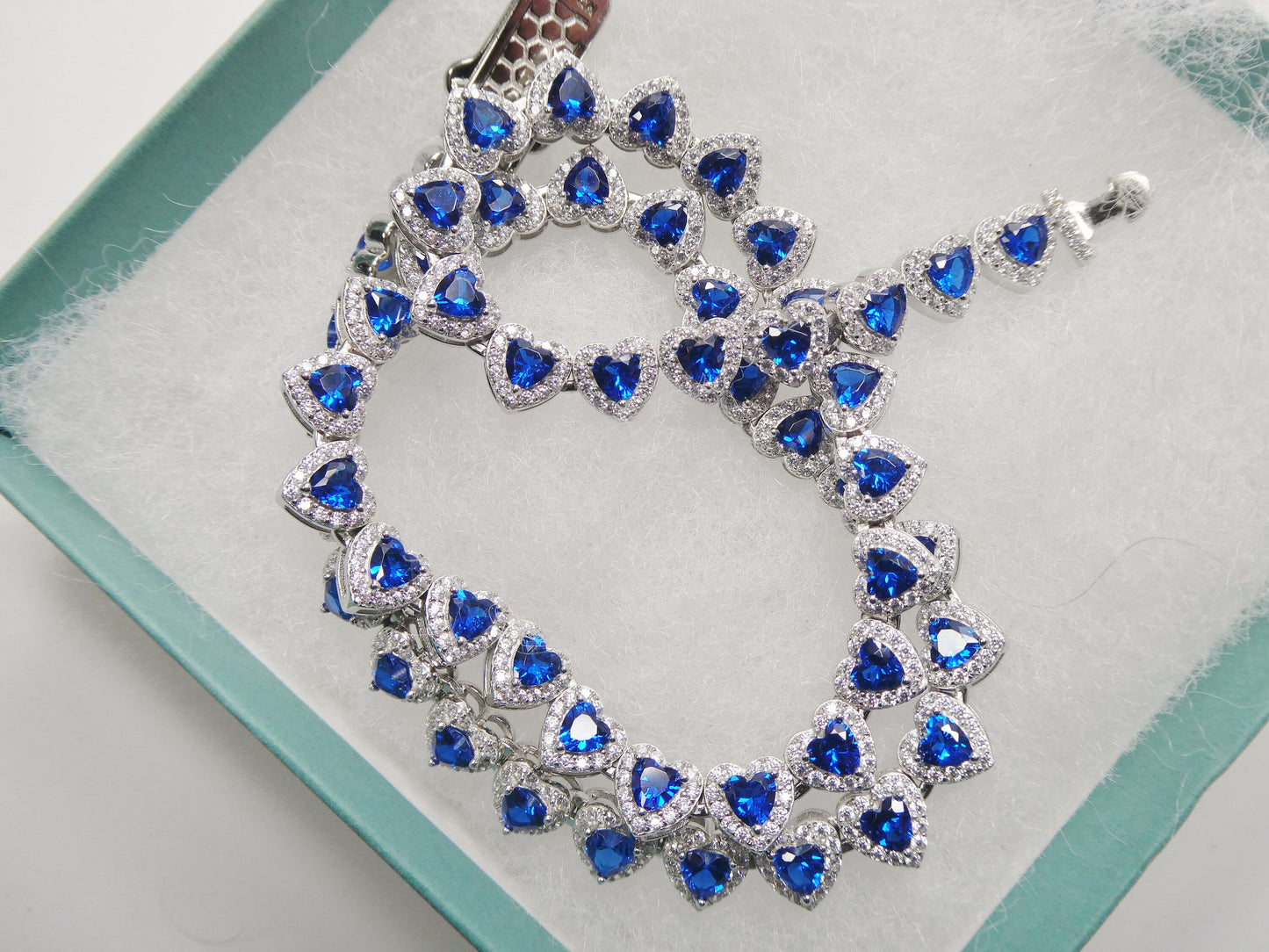 real  925 sterling silver heart sapphire stone color necklace
