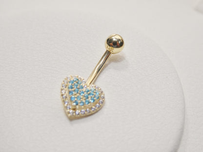 14k Real Solid Yellow Gold Heart Belly Button Ring Piercing