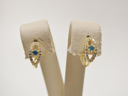 Real 10k Solid Yellow Gold Evil Eye Hoop Huggie Earrings