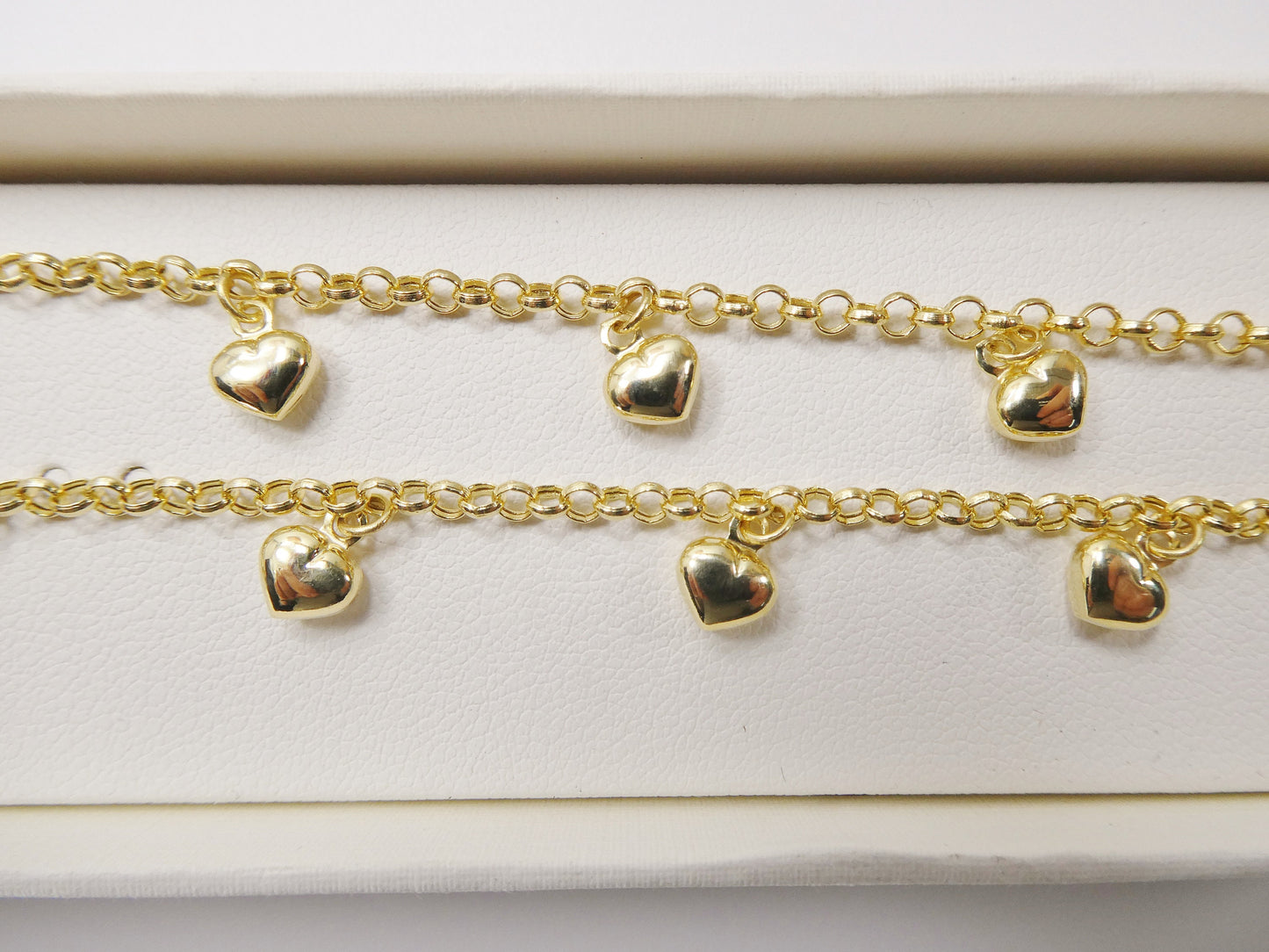 real 10k solid yellow gold 5.5/ 6.5 inch children/women heart dangling cable bracelet