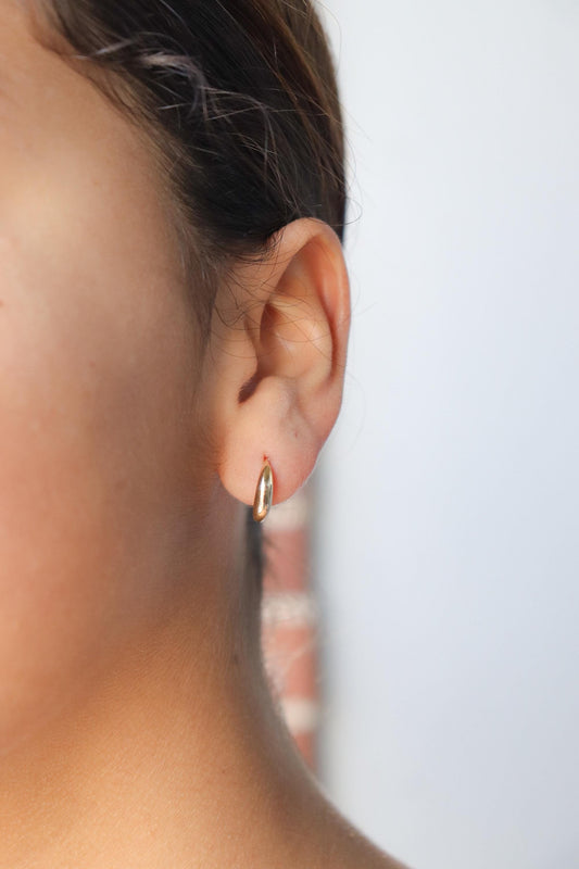 real 10k solid yellow gold designer polish hoop huggie earrings