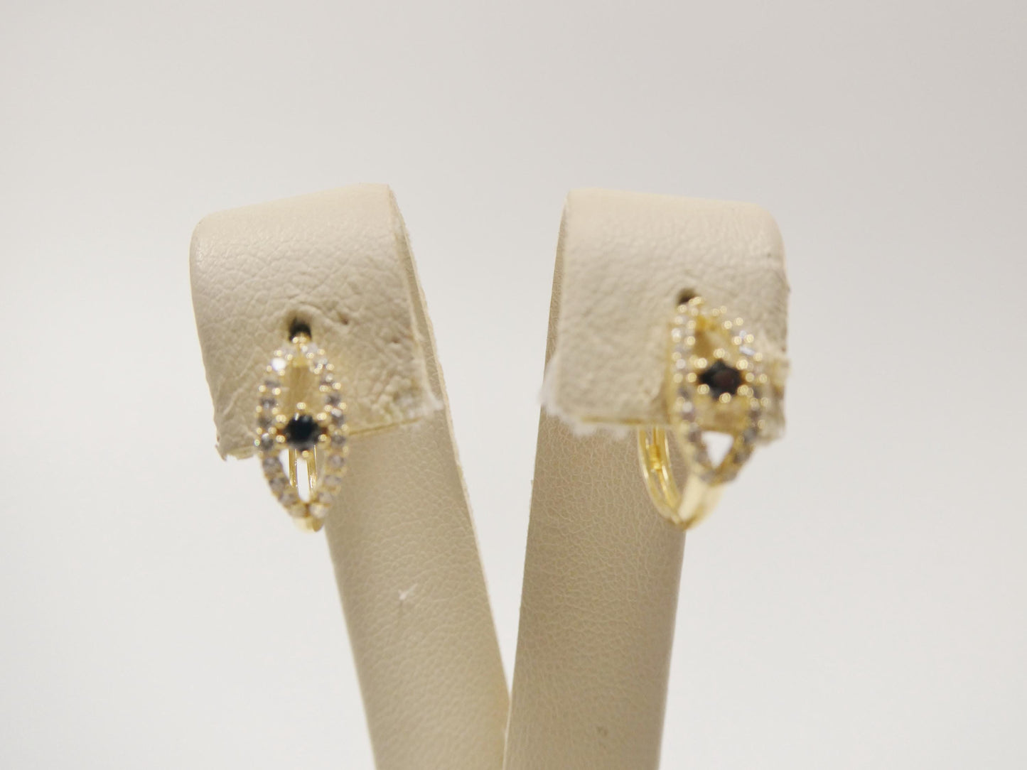 real 10k solid yellow gold evil eye hoop huggie earrings