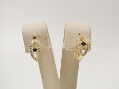 Real 10k Solid Yellow Gold Evil Eye Hoop Huggie Earrings