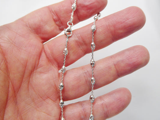 Real 925 sterling silver 10 inch cable chain bead anklet 14k white gold finish