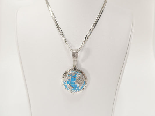 real 925 sterling silver enamel globe pendent necklace