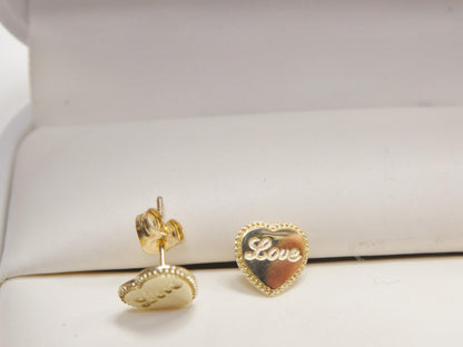 Real 10k Solid Yellow Gold Heart Love Push Post Earrings