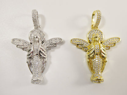 Real 925 Sterling Silver Large Angel Guardian Medallion Pendent