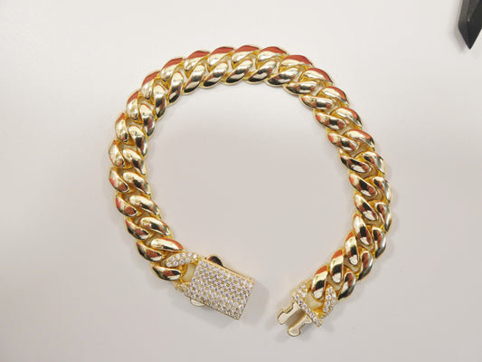 10MM real solid 925 sterling silver yellow gold color Monaco bracelet